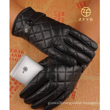 Mens black color smartphone touch screen embroidery design leather gloves